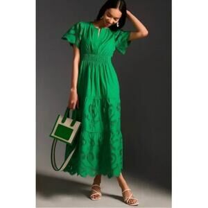 Anthropologie The Somerset Maxi Dress Cutwork Edition Kelly Green Size Medium